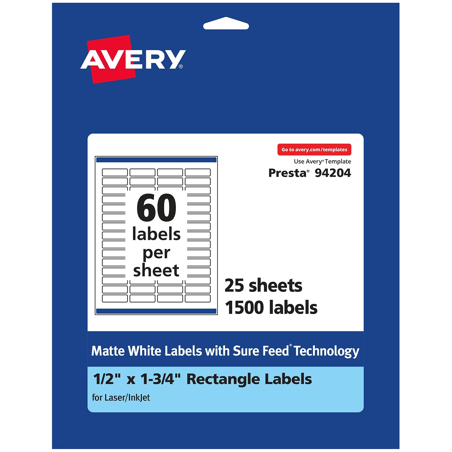 Avery Laser/Inkjet Rectangle Multipurpose Labels, 0.5 x 1.75, White, 1500 Labels/Pack (94204)