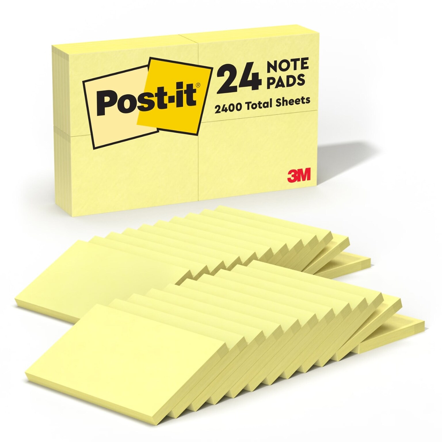 Post-it Notes, 3 x 5, Canary Collection, 90 Sheet/Pad, 24 Pads/Pack (65524VADB)