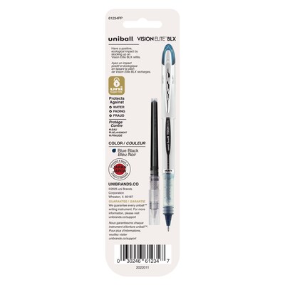 uni-ball Vision Elite Rollerball Pen Refill, Bold Point, Blue/Black Ink, 2 Pack (61234PP)