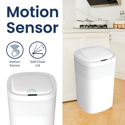 Nine Stars Stainless Steel Touch Tap & Motion Sensor Trash Can, 13.2 Gallon, White (DZT-50-36WH)