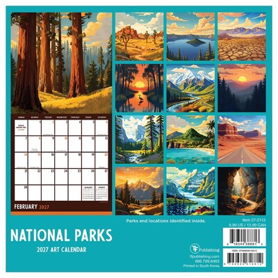 2027 TF Publishing National Parks-Art 6" x 7" Monthly Wall Calendar, Multicolored (27-2113)