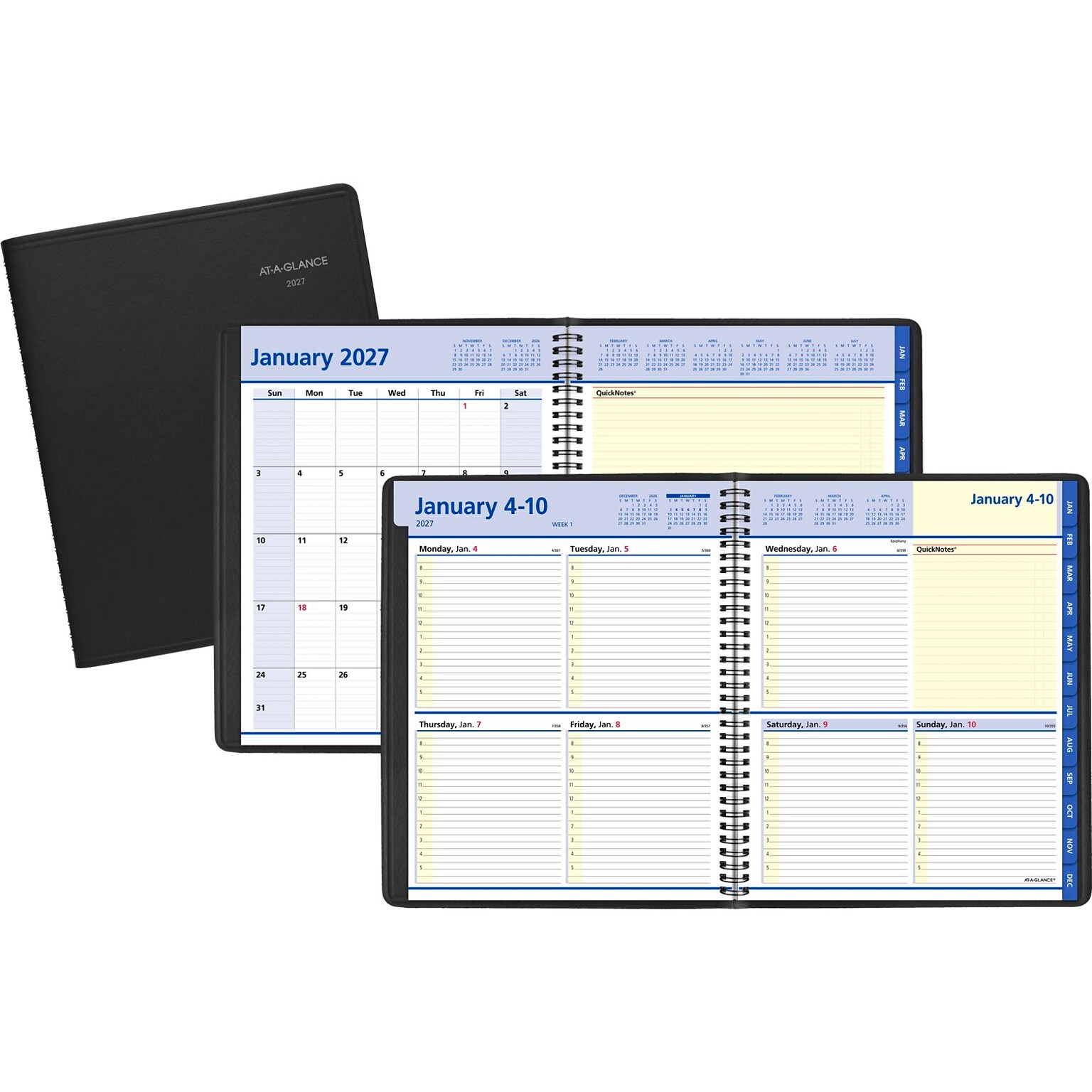2027 AT-A-GLANCE QuickNotes 8 x 10 Weekly & Monthly Appointment Book, Faux Leather Cover, Black (76-01-05-27)