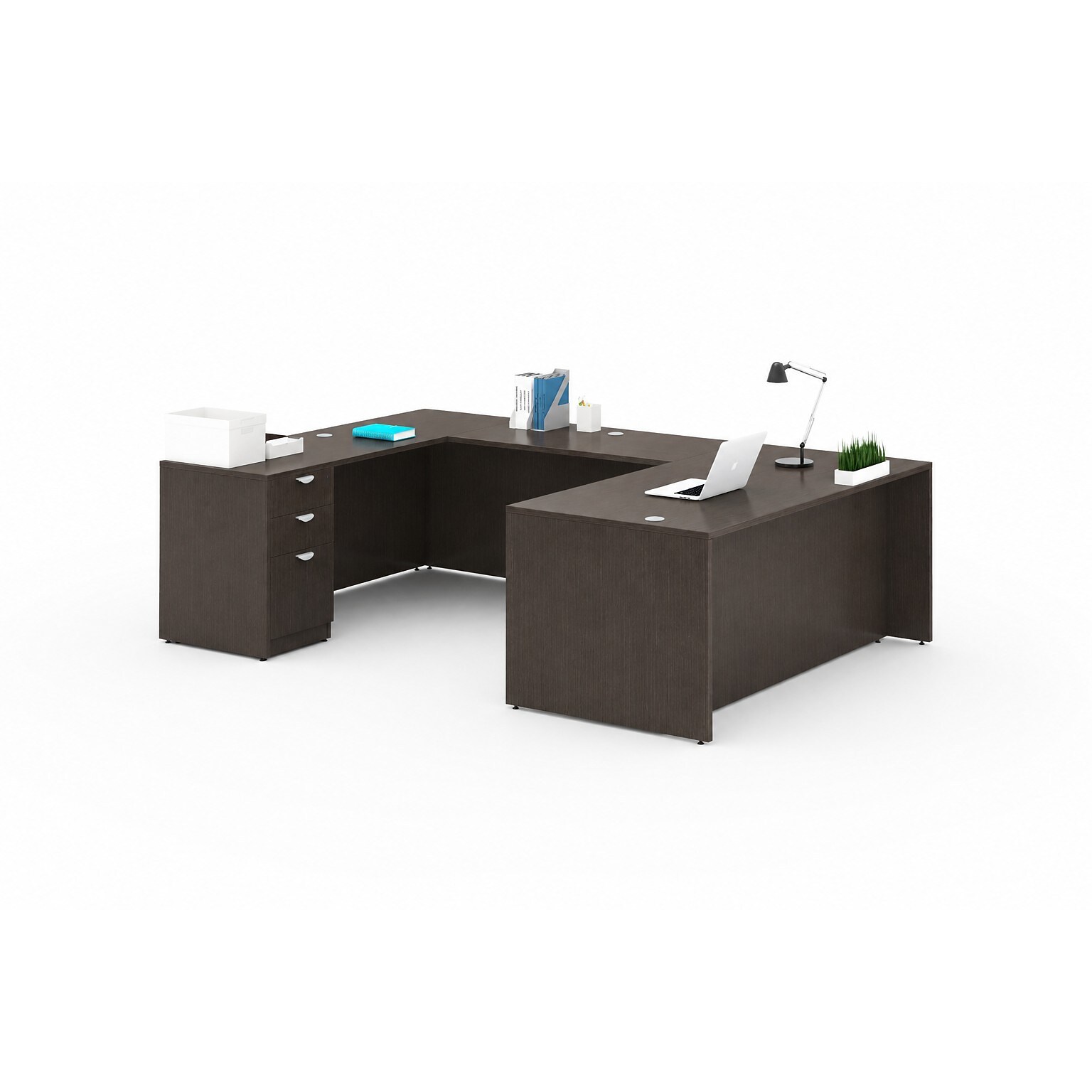 Boss Office Products 71 U-Shaped Desk with File Pedestal, Mocha (GROUPA3-MOC)
