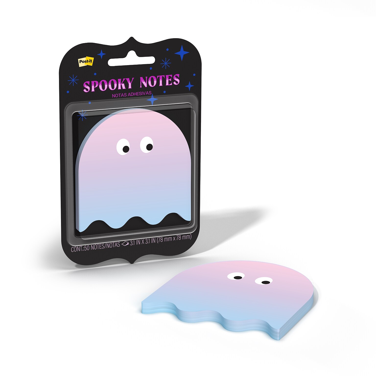 Post-it Spooky Ghost Sticky Notes, 3.1 x 3.1, Purple/Blue, 100 Sheets/Pad (HW26-SN-DCG)