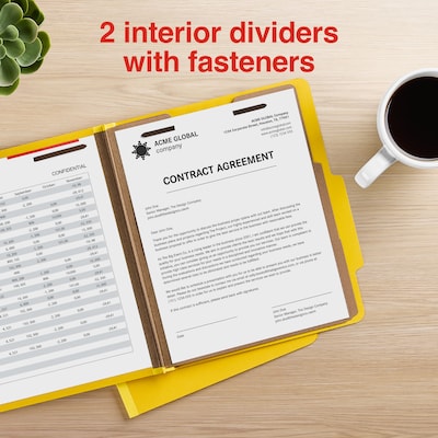 Staples 100% Recycled Heavy Duty Classification Folder, 2-Dividers, 2" Expansion, Letter Size, Yellow, 10/Box (ST62549)