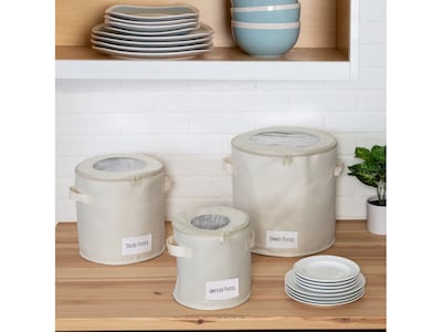 Honey-Can-Do Polyester Round Dinnerware Storage Cases, Natural, 3/Set (SFT-09234)