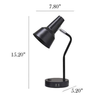 Simple Designs Sleek Essentials LED Desk Lamp, 15.2", with USB Ports, Black (LD1072-BLK)