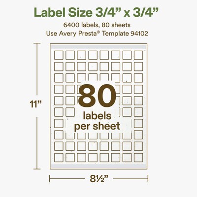 Avery Hemp Square Laser/Inkjet Multipurpose Labels, 3/4" x 3/4", Off-White (6400/Box)