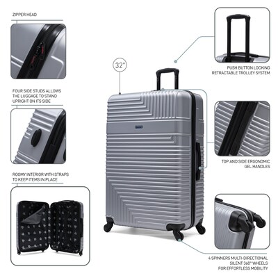 InUSA Resilience 33.6" Hardside Suitcase, 4-Wheeled Spinner, TSA Checkpoint Friendly, Silver (IURES00XL-SIL)