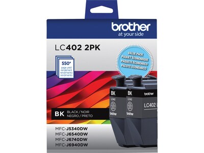 Brother LC402 Black Standard Yield Ink Cartridge, 2/Pack (LC4022PKS)
