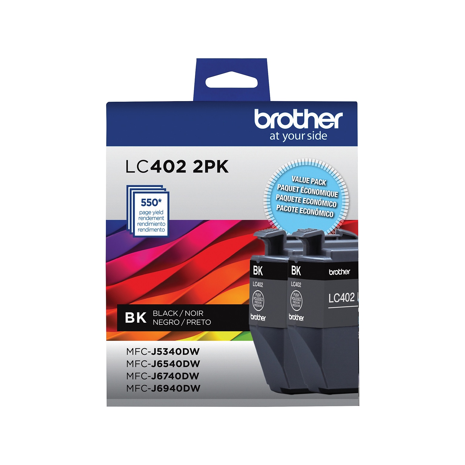 Brother LC402 Black Standard Yield Ink Cartridge, 2/Pack (LC4022PKS)