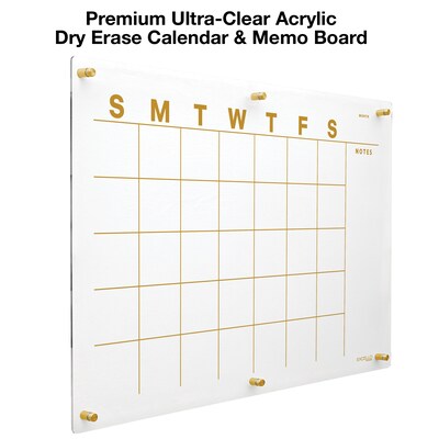 Excello Brands Acrylic Dry-Erase Calendar Whiteboard, 20" x 30", Gold Print (ACRYLBRD-CAL20X30-GLD)