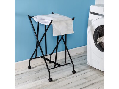 Honey-Can-Do Collapsible Wheeled Bounce-Back Hamper with Lid, Black/White (HMP-09748)