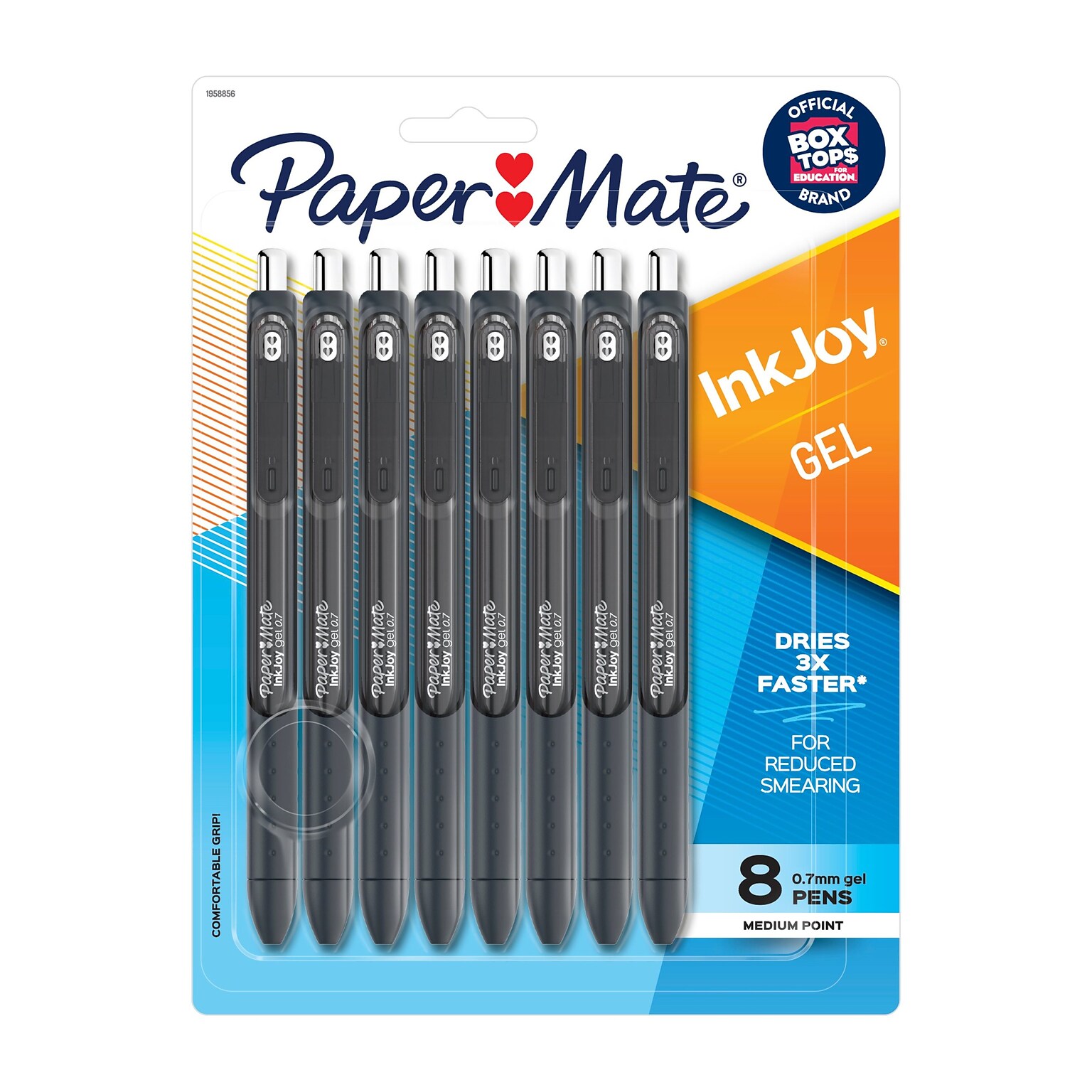 Paper Mate InkJoy Retractable Gel Pens, Medium Point, 0.7mm, Black Ink, 8/Pack (1958856)