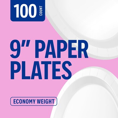 Perk™ Economy Paper Plates, 9", White, 100/Pack (PK56516)