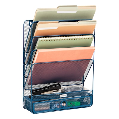 Mind Reader 7-Compartment Metal Desk Shelf, Turquoise (MAGROUND-TUR)