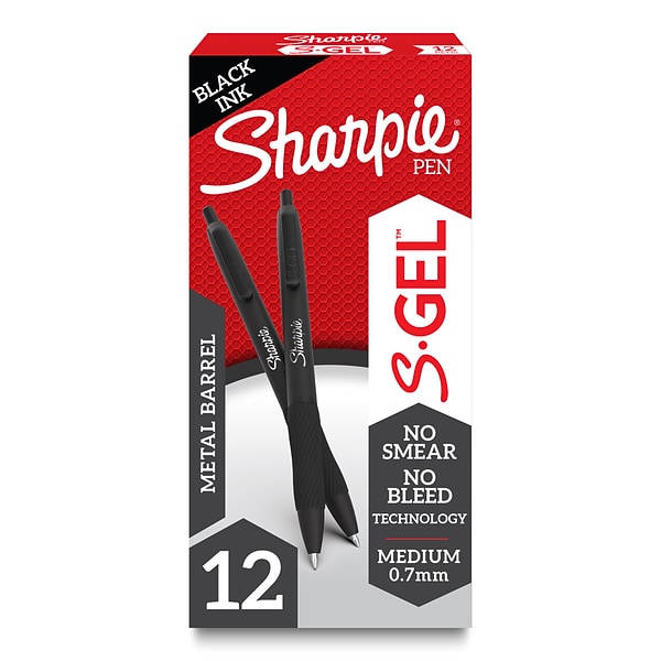  Sharpie S-Gel, Gel Pens, Sleek Metal Barrel, Matte Black,  Medium Point (0.7mm), Black Ink, 4 Count : Office Products