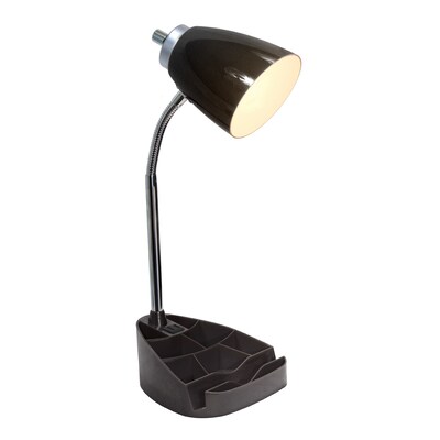 Simple Designs Gooseneck Organizer LED Desk Lamp, 18.50, with iPad Tablet Stand and Charging Outlet, Black (LD1057-BLK )