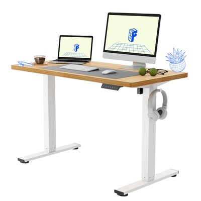 FlexiSpot E2 48W Electric Rectangular Adjustable Standing Desk, Maple/White (E2W4824M)