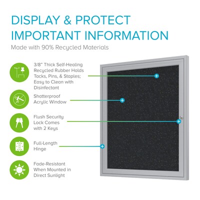 Ghent 24"H x 18"W Enclosed Recycled Rubber Bulletin Board with Satin Frame, 1 Door, Confetti (PA12418TR-CF)
