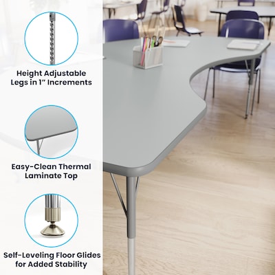 Flash Furniture Wren Kidney Activity Table, 96" x 48", Height Adjustable, Gray Top/Silver Frame (XUA4896KDGYTA)
