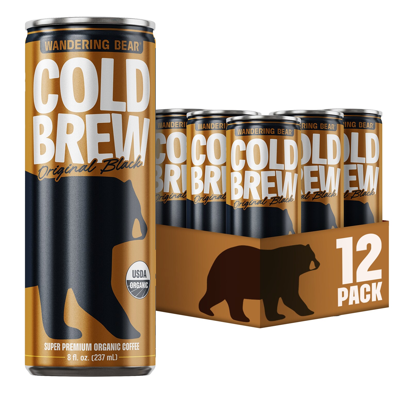 Wandering Bear Straight Black Cold Brew Coffee, 8 oz., 12/Carton (WBC00019)