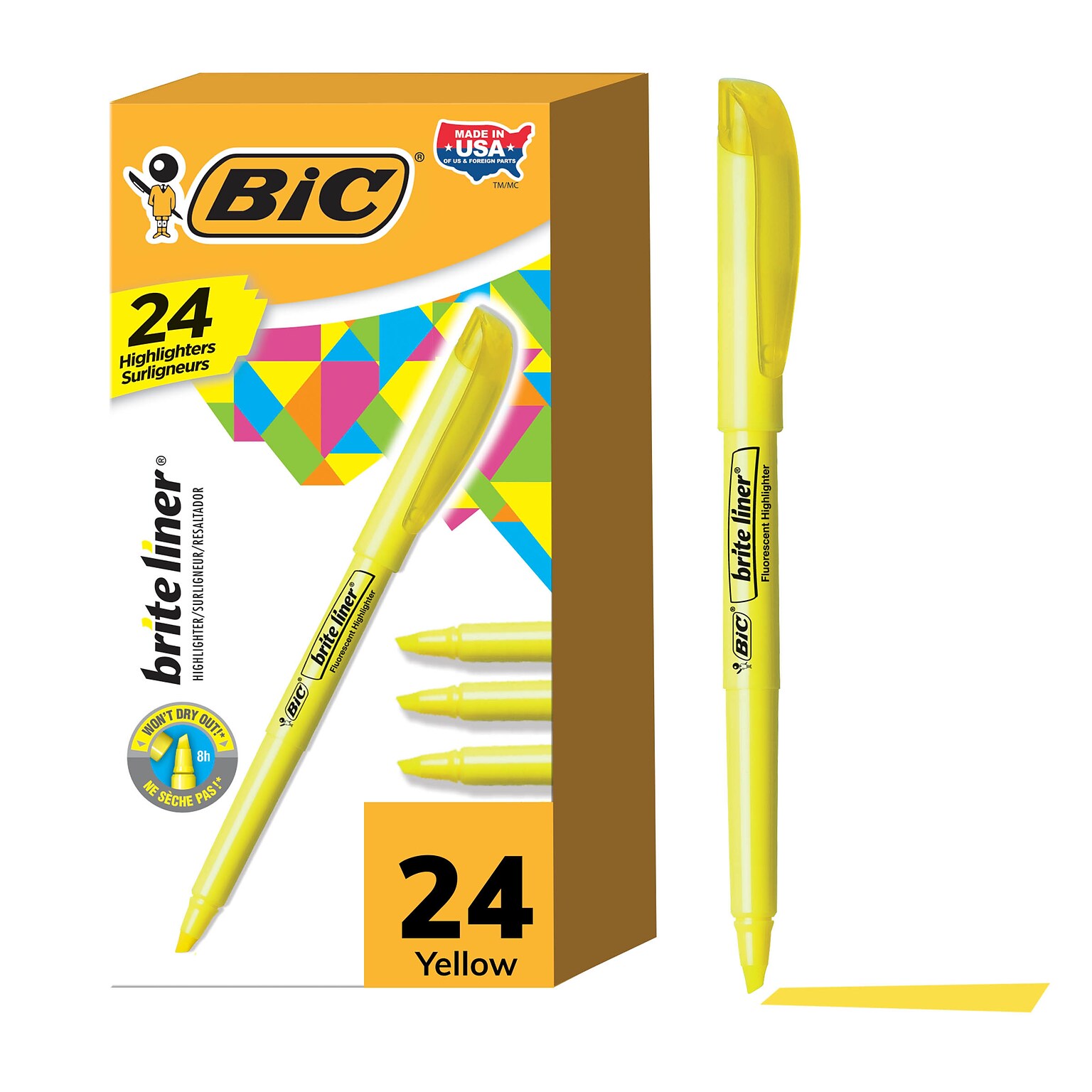 BIC Brite Liner Stick Highlighter, Chisel Tip, Yellow, 24/Pack (BL241-YEL)