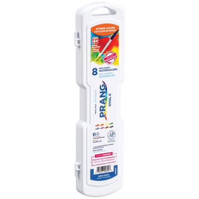 Prang Semi-Moist Washable Watercolor Paint with Brush, Assorted Colors, 8 Colors/Set (X00800)