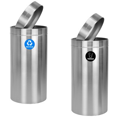 Alpine Industries Stainless Steel Recycling Bin and Trash Can with Open Lid, 27 Gallon, Silver, 2/Pack (ALP475-27-R-T)