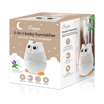 Crane Baby Mini-Adorable Snow Owl Ultrasonic Cool Mist Tower Humidifier 0.5-Gallon, 500 sq. ft., White (EE-8259W)