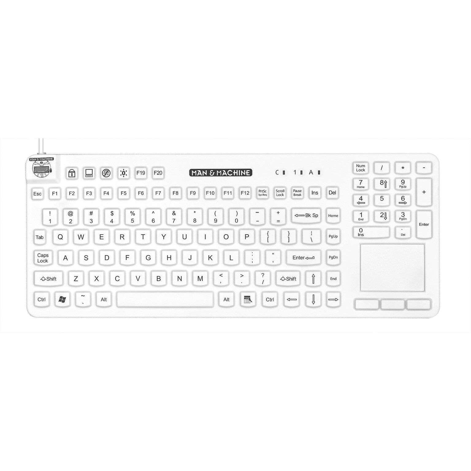 Man & Machine Really Cool Touch Wired Ergonomic Waterproof Keyboard, White (RCTLP/B5)