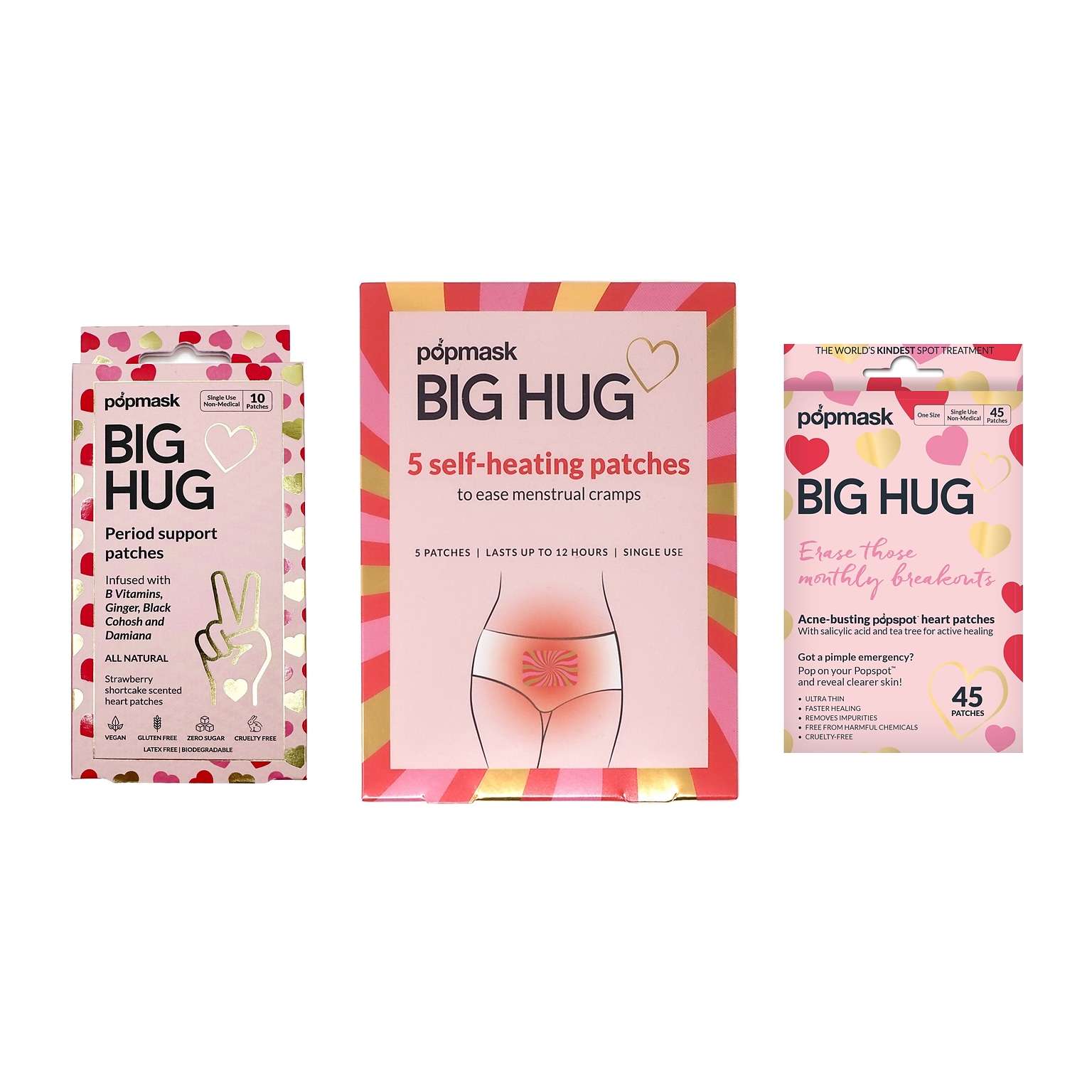 Popmask London Big Hug PMS Releif Self Heating Patches, Vitamin Support Patch, & Spot Treatment (HUGBUNDLE)
