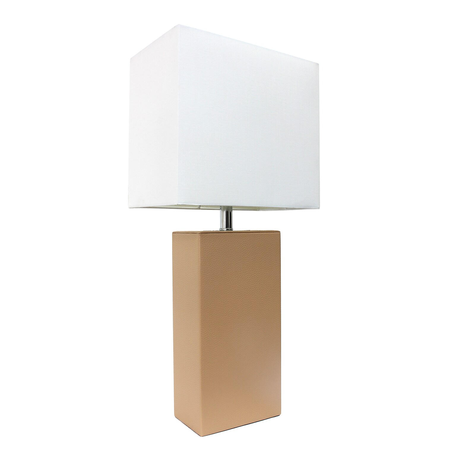 Lalia Home Lexington 21 Leather Base Modern Home Décor Bedside Table Lamp, White Rectangular Fabric Shade, Beige (LHT-3008-BG)