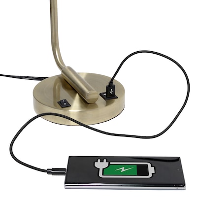 Creekwood Home Vintage Vantage 18.8" Minimalist Industrial Curved Arm Desk Lamp, Antique Brass (CWD-1017-AB)