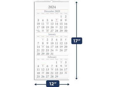 2024 AT-A-GLANCE 12" x 27" Three-Month Wall Calendar, White/Black (SW115-28-24)