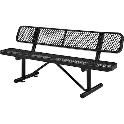 Global Industrial 6 Outdoor Steel Bench w/ Backrest, Expanded Metal, Black (277154BK)