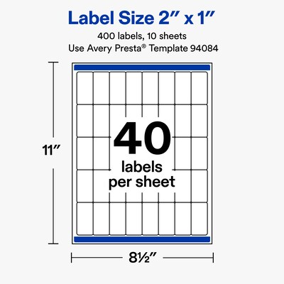 Avery Rectangle Laser/Inkjet Multipurpose Labels, Clear, 40 Labels/Sheet, 10 Sheets/Pack (19479311195)