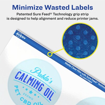 Avery Laser/Inkjet Circle Multipurpose Labels, 2-3/4" Dia., Clear, 600/Box (94512)