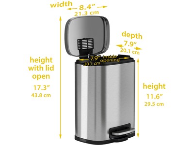 HLS Commercial Stainless Steel Step Trash Can with Hinged Lid, 1.32-Gallon, Silver (HLSS01R)
