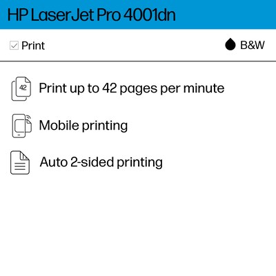 HP LaserJet Pro 4001 LJP 4001dn Black & White Laser Printer, Single-Function, Print, Best for Office (2Z600F)