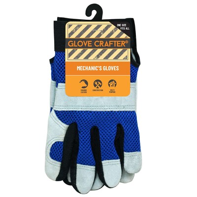 Glove Crafter Handymans Leather Mechanic Gloves, One Size, Blue & Gray, 6/Pack, 12 Packs/Carton (13