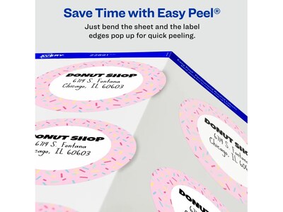 Avery Sure Feed Laser/Inkjet Round Labels, 3" Dia, Glossy White, 60 Labels/Pack (22891)