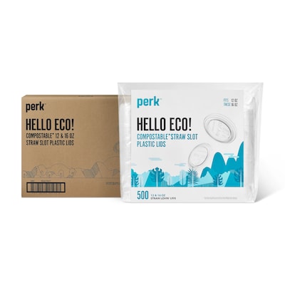 Perk™ Eco Compostable Straw Slot Plastic Lid, 12/16 Oz., Clear, 500/Pack (PK56198)