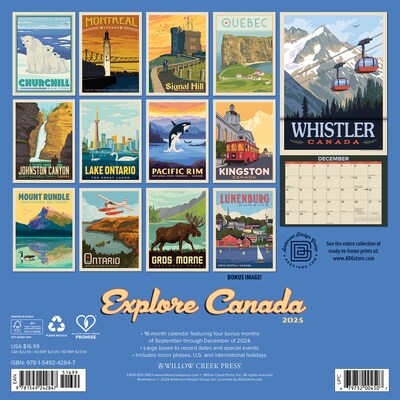 2025 Willow Creek Explore Canada 12 x 12 Monthly Wall Calendar (42847)