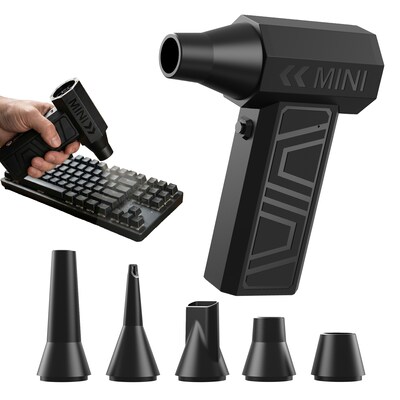 Purely D40 Portable Wireless Air Duster - 105,000 RPM High-Speed Handheld Dust Blower with 5 Nozzles, Black (PKBAD40)