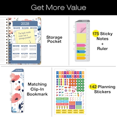2027 Excello Brands 7.8" x 9" Weekly & Monthly Standard Planner, Paperboard Cover, Colorful Botanicals (FSHN-CY27-79-30)