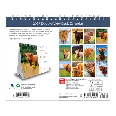 2027 BrownTrout Highland Cows 7.5 x 6 Monthly Wall Calendar, Assorted Colors (9798330716272)