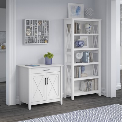 Bush Furniture Key West 30 Secretary Desk with Storage and 5-Shelf Bookcase, Pure White Oak (KWS012