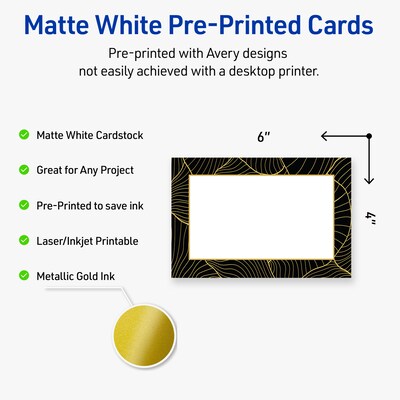 Avery Black with Gold Pattern Matte Blank Card, White, 20/Pack (S00-ETV)