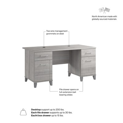 Bush Home Somerset 60"W Office Computer Desk with Drawers, Platinum Gray (WC81228K)